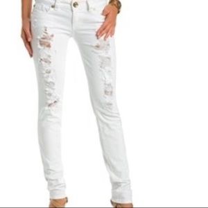 GUESS Premium Denim-ripped white low rise skinny